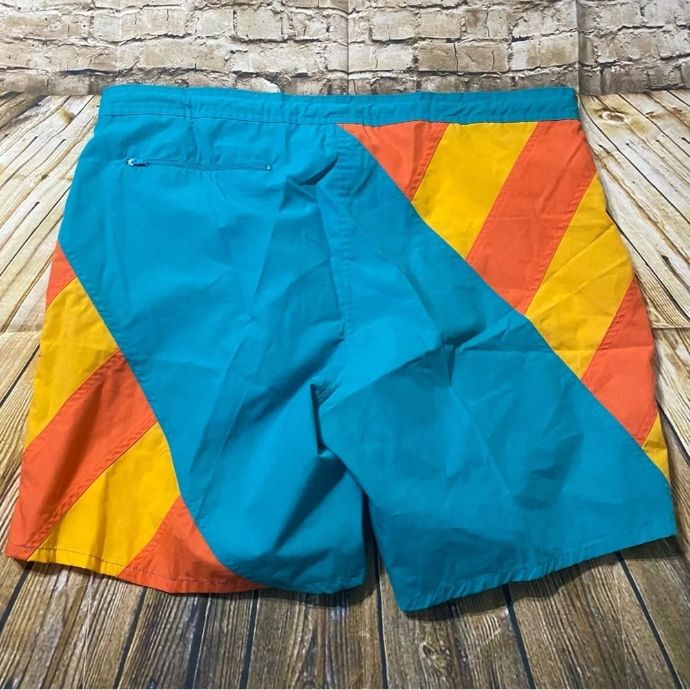 Vintage 70’s Jockey Orange Green Striped Brief Lined Swim Trunks Shorts